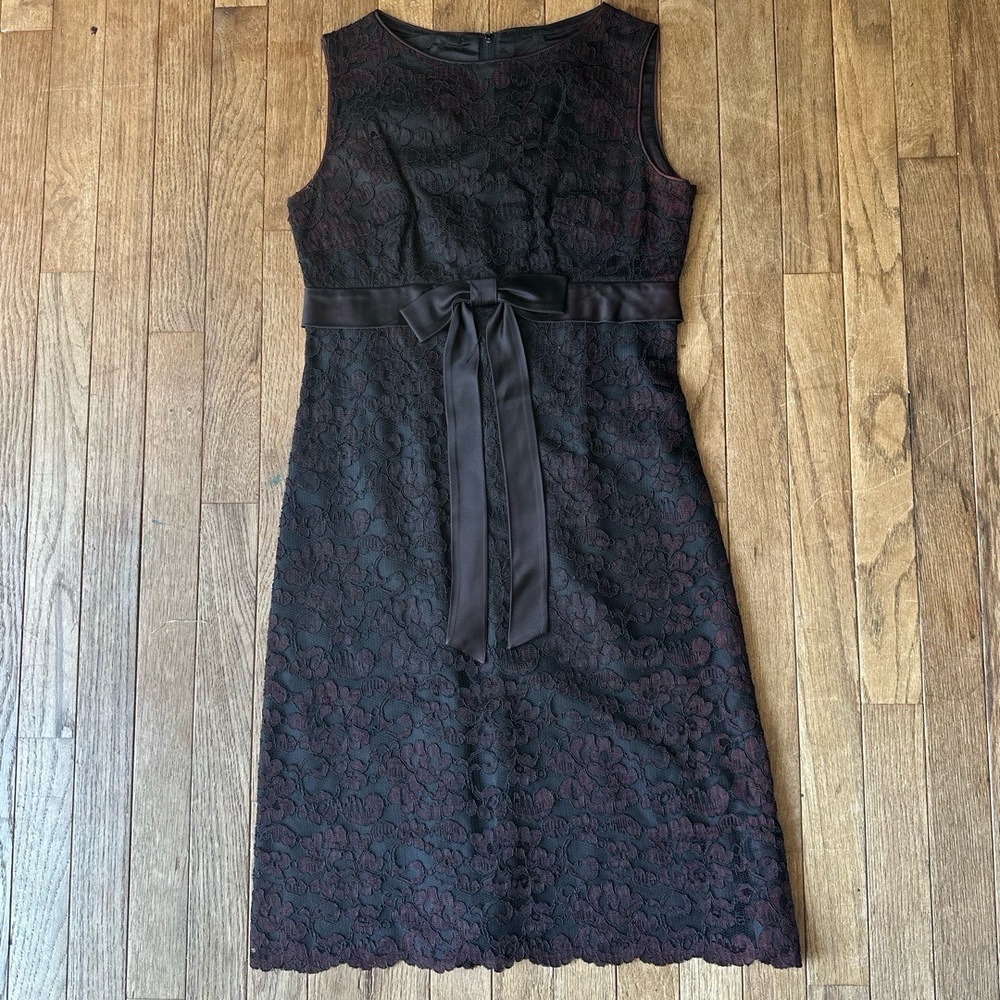 Vintage Miss Couture Cocktail Dress Black Burgundy Lace Scalloped Hem Elegant 4